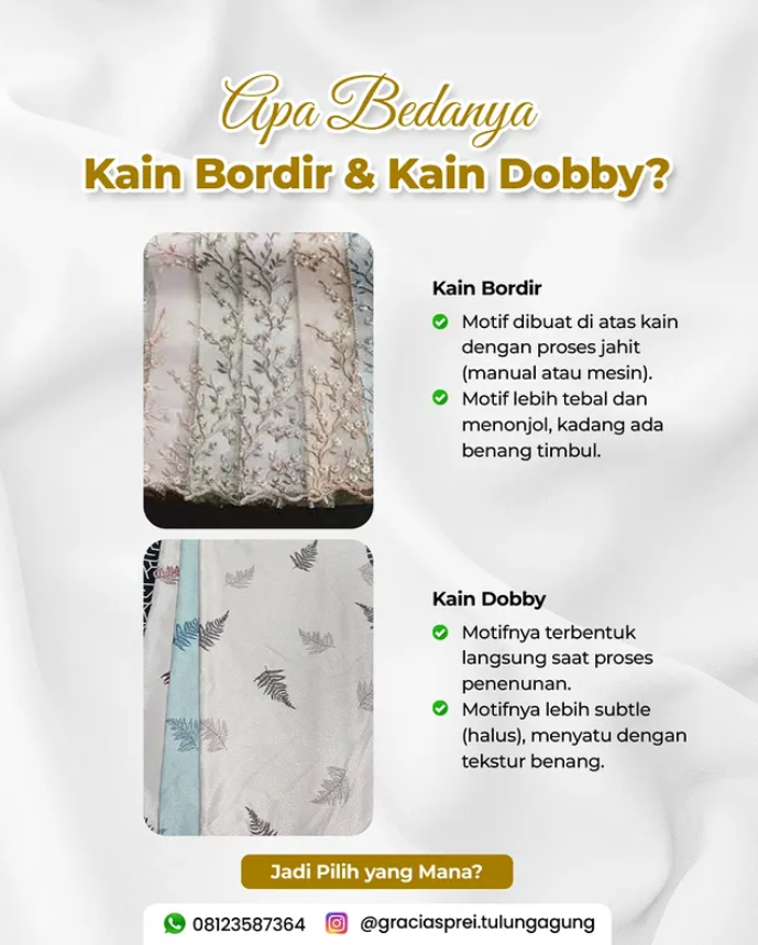 <p>bingung bedanya kain bordir sama kain dobby? Du